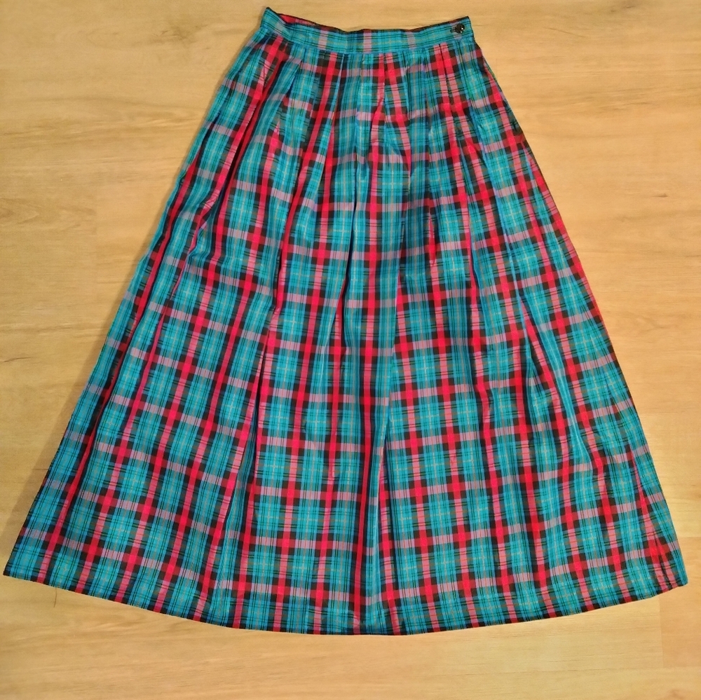 Lanz Vintage Deadstock Festive Plaid Acetate Skirt Made In U.S.A 26" Waist